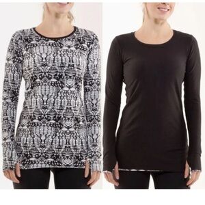 Lululemon Long Sleeve Top Black‎ White Patterned Athletic Shirt M